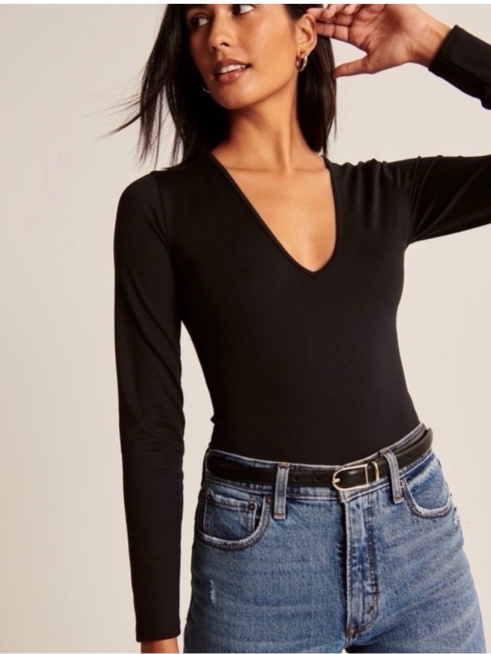 Abercrombie & Fitch Black Long-Sleeve V-Neck Bodysuit